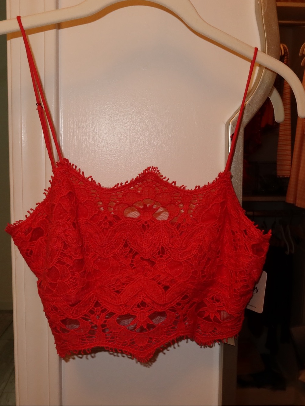 Free People Red Laced Cropped Top
